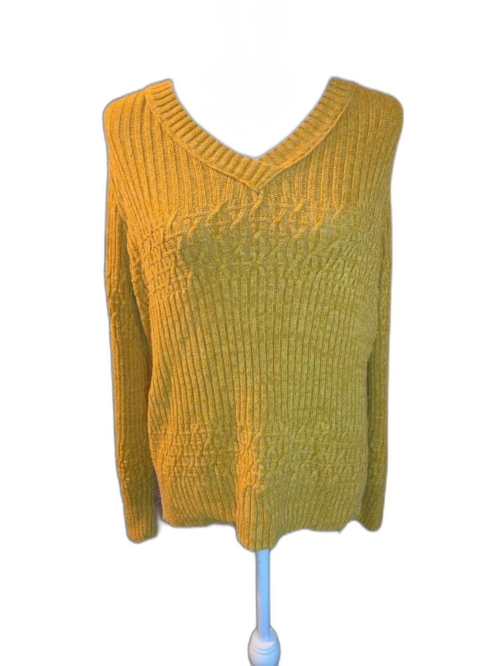 Universal Threads V-Neck Ribbed Cable Knit Sweater - Mustard Yellow